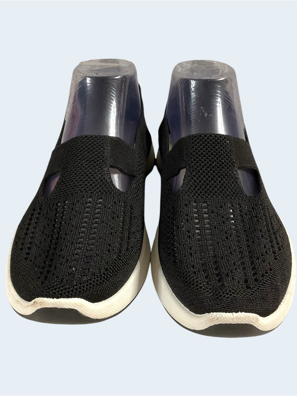 Women's Black Slip-On Knit Sneakers with White Sole
